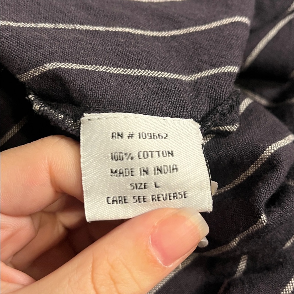 Tulip Navy Striped Button Down Tunic Cotton Lagenlook Size L - Picture 5 of 6
